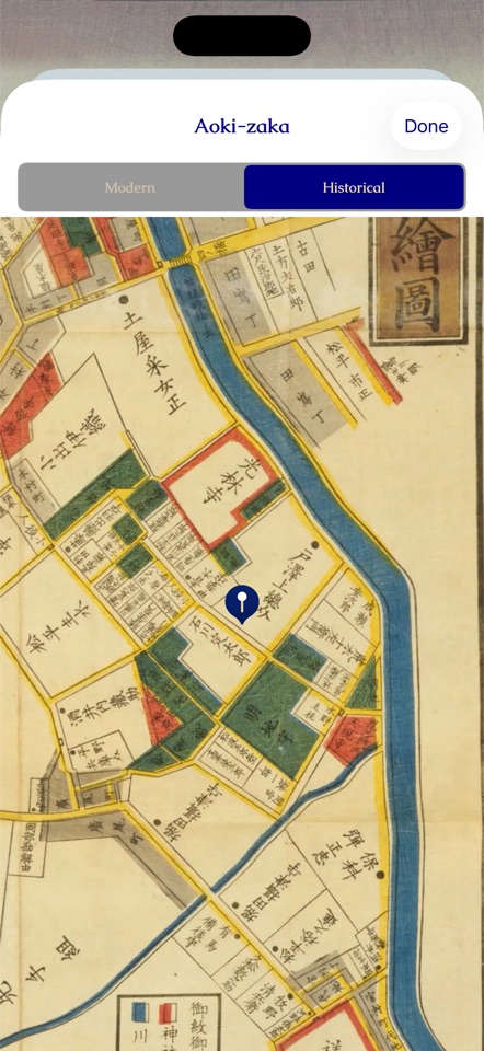Historical Edo-period map overlay for Aoki-zaka